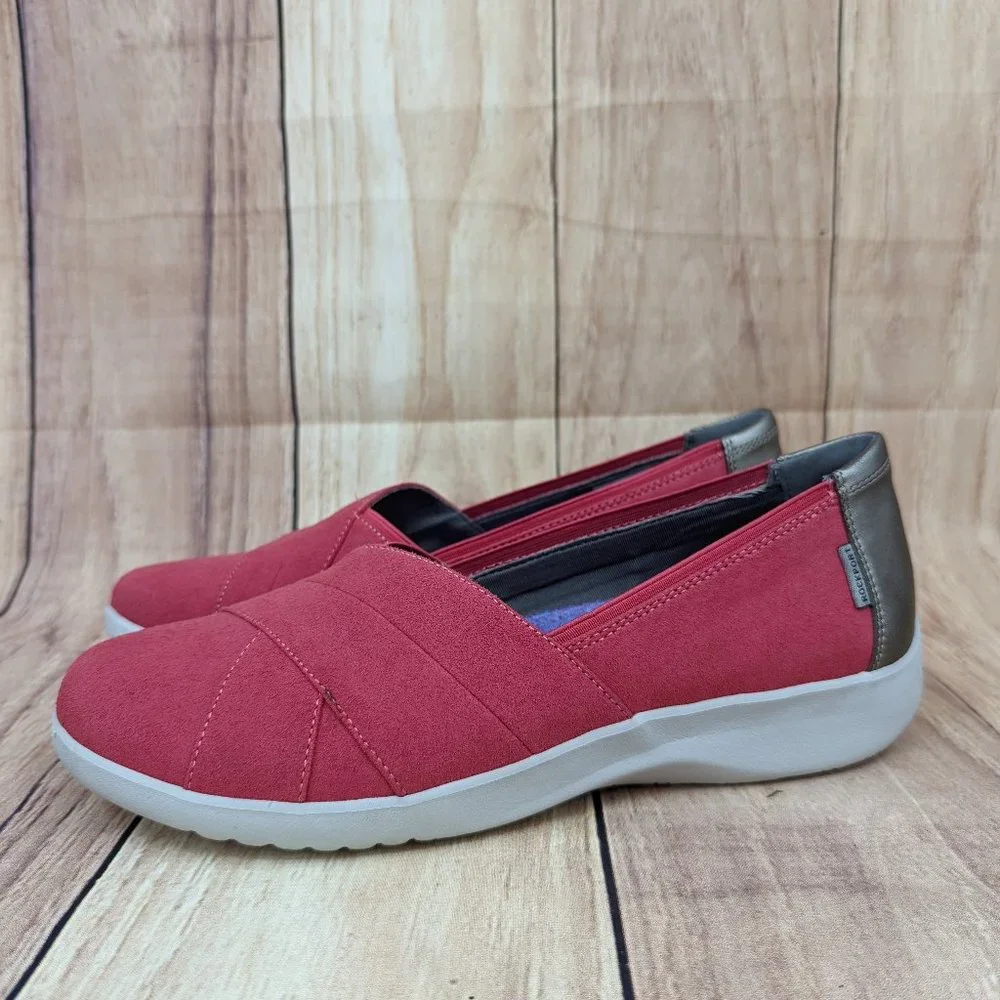 ROCKPORT Emalyn Casual Slip-On Flat Sneaker Coral Sz 8.5 Metallic Heel